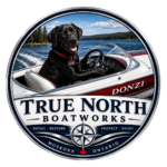 True North Boatworks logo with black Labrador