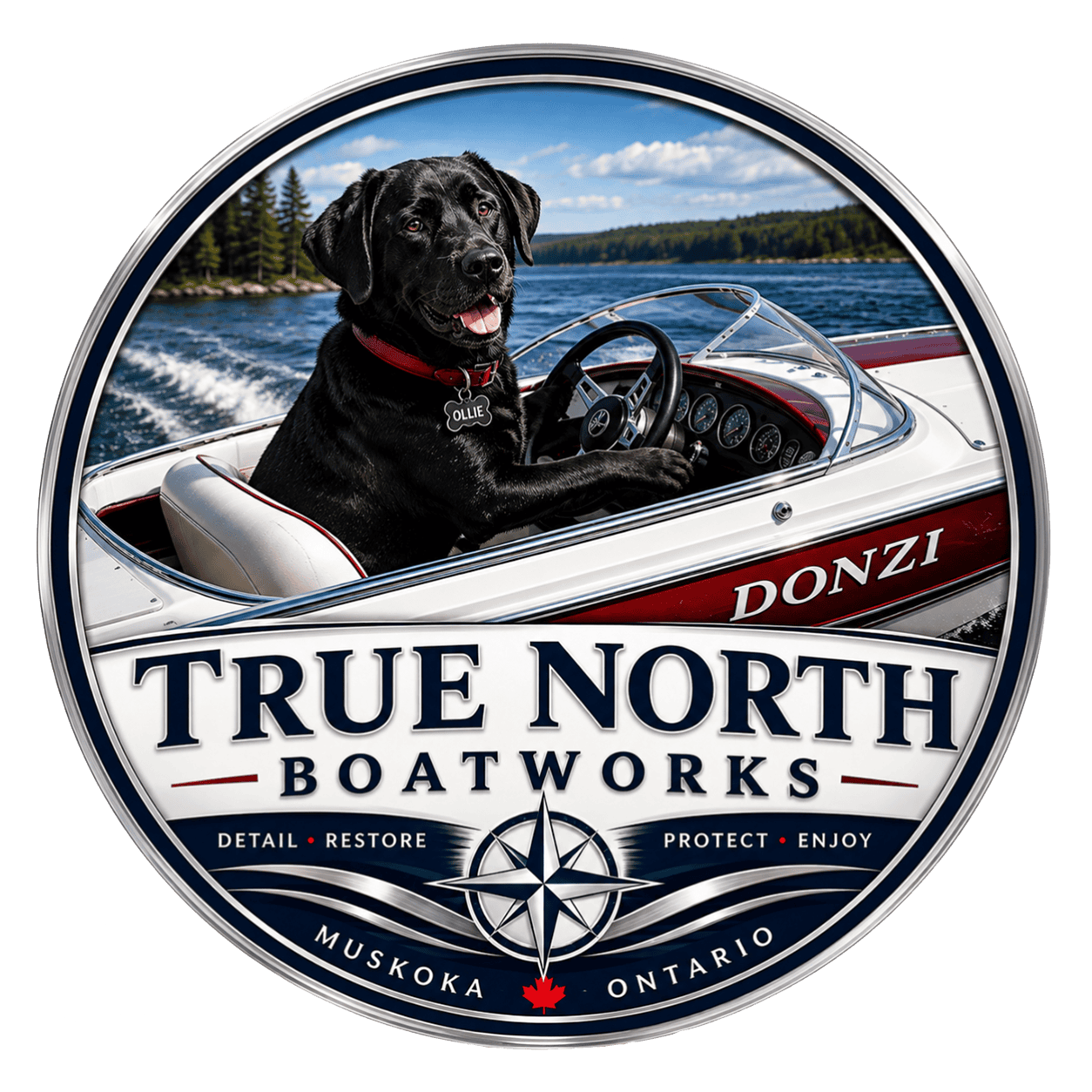 True North Boatworks logo with black Labrador