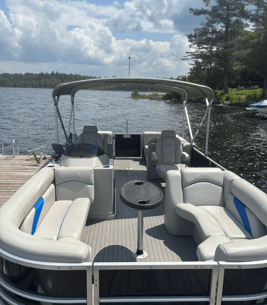 Luxury pontoon with seating and canopy